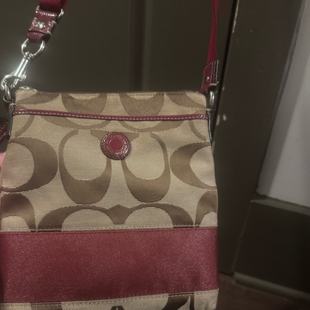 Coach Signature Canvas Crossbody Bag - Brown and Red